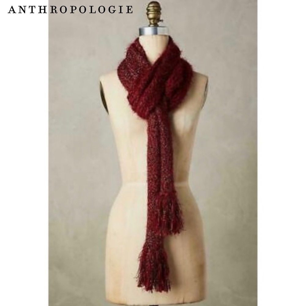 Anthropologie TinselKnit Scarf- Wine Merry Red
